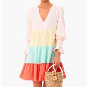 Pomander Place Sorbet Colorblock Lightweight Gauze Kenzo Dress, Size XS